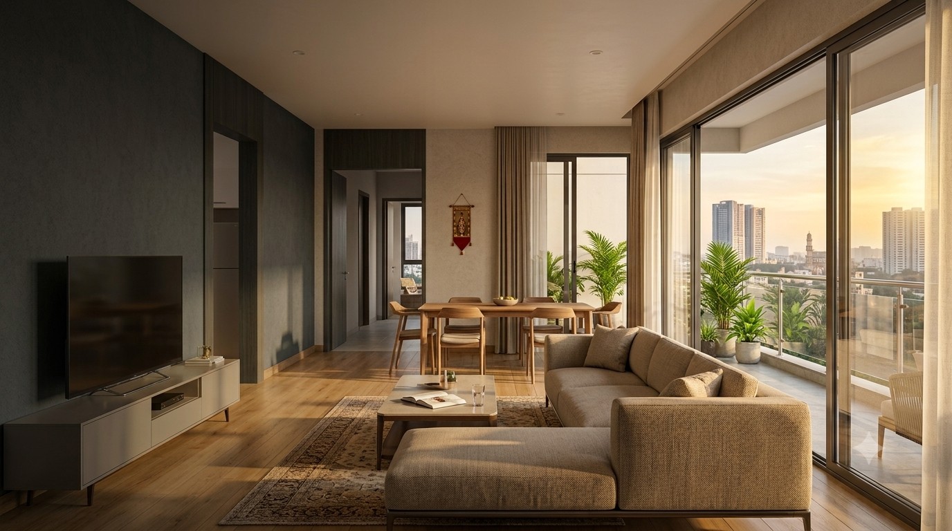 Modern 2BHK flat living room